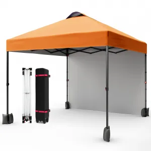 10'x10' Instant Pop Up Canopy Patio Tent Commercial Portable Gazebo w/ Removable Sidewall, Silver Coating & Wheeled Bag | Sun & Rain Protection | Adjustable Height (Orange).