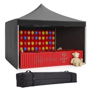 10x10 Instant Pop-Up Gazebo - Waterproof Canopy with 3 Sidewalls & Windows for Outdoor Weddings & Patios (Black)