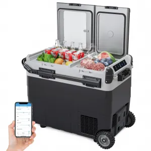 50L Dual Zone Car Refrigerator, 12V/24V Electric Cooler, Portable Freezer with WiFi App Control for Car, Truck, Home Use