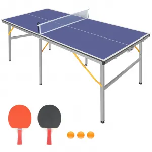 Professional Portable Table Tennis Table - 6x3FT Indoor/Outdoor Use | Includes Net, 2 Paddles & 3 Balls | Ideal for Adults & Teens