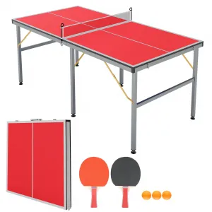 Portable Ping Pong Table 6x3 ft Professional Indoor/Outdoor Table Tennis Set with Net, Paddles & Balls, Foldable, Lightweight, Aluminum Frame