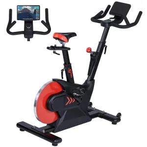 Exercise Bike,Electromagnetic Control Indoor Cycling Bike for Home with App,Magnetic Stationary Bike with Shuttle Smart Knob,Cycle Bike with Ipad Mount & Seat Cushion,Rear Flywheel