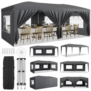 10x20 Heavy Duty Pop Up Canopy Tent with 6 Removable Sidewalls, Adjustable 3 Heights, 210D Oxford Cloth, Waterproof, Stakes & Ropes, Outdoor Events