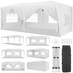 10'x20' Commercial Pop Up Canopy Tent – Waterproof w/ 6 Sidewalls, UPF 50+ for Weddings, Parties & Outdoor Events (White)
