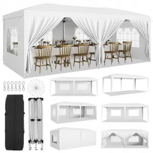 10x20 Heavy Duty Pop Up Canopy Tent with 6 Removable Sidewalls, 3 Adjustable Heights, 210D Oxford Cloth, Waterproof, Rust-Proof Frame, Stakes & Ropes, Outdoor Events