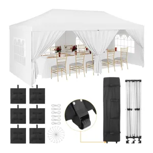 Upgraded 10x20ft Pop-Up Canopy Tent with 6 Removable Sidewalls - Heavy Duty Commercial Tent for Parties, Roller Bag, Sand Bags & Stakes, White