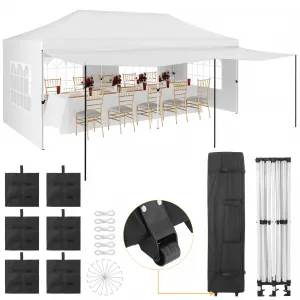 10x20 Pop Up Canopy Tent with Awning, 10x20 Tents with 5 Removable Sidewalls, Commercial Heavy Duty Canopy Tents for Parties with Roller Bag, Upgraded Thickened Legs, 6 Sand Bags, White