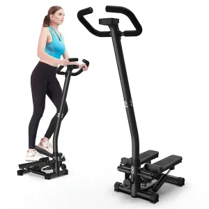 Smart Twist Stair Stepper Machine with Handlebar, Mini Steppers for Exercise at Home, 300LBS Loading Capacity, Hydraulic Fitness Stepper with LCD Monitor, Black
