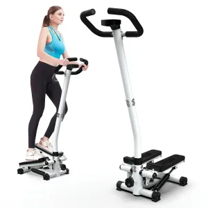 Smart Twist Stair Stepper Machine with Handlebar, Mini Steppers for Exercise at Home, 300LBS Loading Capacity, Hydraulic Fitness Stepper with LCD Monitor, Black + White