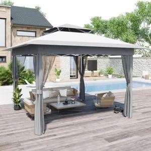 Pop Up Gazebo Patio Gazebo 11x11 Outdoor Gazebo with Mosquito Netting Outdoor Canopy Shelter with Double Roof Ventiation 121 Square Feet of Shade for Lawn, Garden, Backyard and Deck, Gray