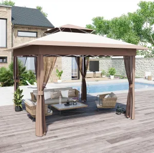 Pop Up Gazebo Patio Gazebo 11x11 Outdoor Gazebo with Mosquito Netting Outdoor Canopy Shelter with Double Roof Ventiation 121 Square Feet of Shade for Lawn, Garden, Backyard and Deck, Brown