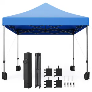 10x10 Heavy Duty Pop Up Canopy - Commercial 500D Waterproof Tent with Steel Frame & Roller Bag (Blue) for Outdoor Events