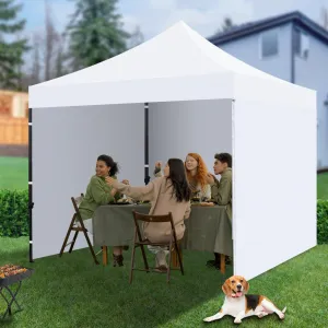 Commercial Canopy Tent with 4 Removable Sidewalls, 10x10 Pop Up Canopy Tent Heavy Duty 500D Waterproof with Roller Bag & 4 Sandbag for Outdoor/Camping/Stall/Party Event (White)