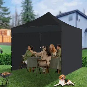 Commercial Canopy Tent with 4 Removable Sidewalls, 10x10 Pop Up Canopy Tent Heavy Duty 500D Waterproof with Roller Bag & 4 Sandbag for Outdoor/Camping/Stall/Party Event (Black)