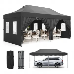 10'x20' Heavy Duty Instant Pop Up Canopy Tent for Events, Gray Color with Easy Setup, Includes Roller Bag & Sand Bags for Outdoor Gatherings