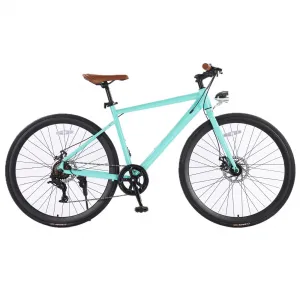 700C Road Bike, Mens and Womens Hybrid Bike, Step-Through Frame or Step-Over, Drivetrain 7 Speeds Road Bicycle for Adult with Lights