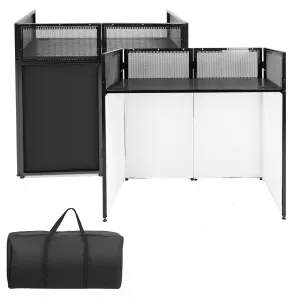 DJ Booth Portable DJ Facade Table Station Event Foldable 20"x40" Tabletop with Travel Bag and Black & White Lighting Scrims for Show, Party, Gathering