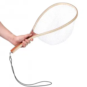 Fly Fishing Landing Net with Wooden Handle - Soft Rubber Catch & Release for Trout | Lightweight Fish Net for Men & Women