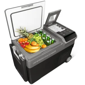 12 Volt Refrigerator with Ice Maker,40QT(38L) Electric Cooler, Car Refrigerator Usable Battery Dual Zone,12V Fridge 12/24V DC 110-240V AC for Camping,Travel,Outdoor,Home