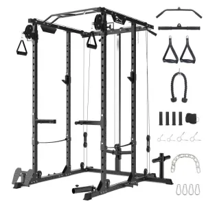 Power Cage with Cable Cross-Over System, Multi-Functional Power Rack for Home Gym, 68x70x86 inches, Black