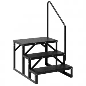 3 Step RV Steps with Handrail, Anti-Slip Panel, 660lb Capacity RV Stairs, Portable Trailer Ladder for Outdoor, Camping, Travel, Hot Tub