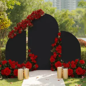 Arch Backdrop Stand Cover Set of 3, Wedding Arch Cover, Double Sided Round Top and Half Moon Top Stretchy Backdrop Cover for Birthday Parties Baby Shower Banquet 5ft 7.2ft 5ft Black