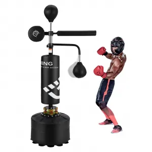 5 in 1 Punching Bag with Stand, Adjustable Height Boxing Bag for Adults and Kids, Freestanding Heavy Duty, Black