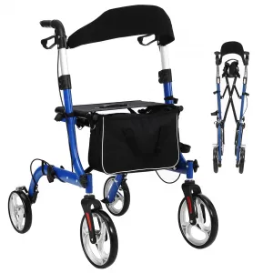 2-in-1 Folding Walker & Transport Chair, 300lbs Capacity All-Terrain Rollator with Dual Brake System & Storage Bag, Lightweight Aluminum Frame for Seniors, Shopping, Outdoor Usea