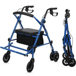 2-in-1 Rollator Walker & Transport Wheelchair | 300lbs Capacity | Adjustable Height Mobility Aid for Seniors with Padded Seat & Foldable Footrest, Blue
