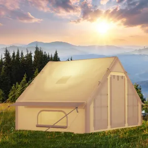 Luxury Inflatable 4-Season Camping Tent w/ Air Pump – Waterproof & Windproof Outdoor Cabin, Quick Setup, Durable Oxford, 2 Doors, 6 Windows, Fits 2-4 – Khaki