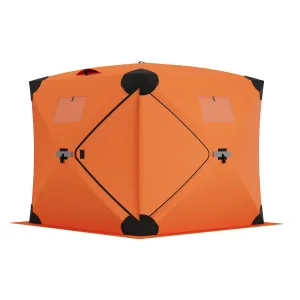 Ice Fishing Tent Pop-Up Hub-Style Insulated Shelter Large 3-4 Person Durable Lightweight Orange for Winter Fishing