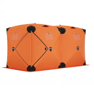 Pop Up Ice Fishing Tent Insulated Hub-Style Shelter Windproof & Warm 210D Fabric Metal Hubs Double-Layer Windows Orange 6x11.7x6.6 Ft Outdoor Ice Fishing