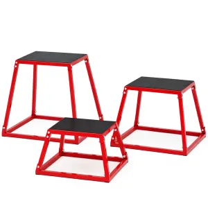 Heavy-Duty Steel Plyometric Jump Box Set for Home Gym – Non-Slip Rubber Top, Stable Stackable Design, Supports 550lbs – Strength & Conditioning Equipment – Red, 12/18/24/30 inch Sizes