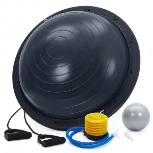 23 in Half Balance Ball with Non-Slip Base, Resistance Bands, Pump, Bonus Ball for Home Gym Workouts Black