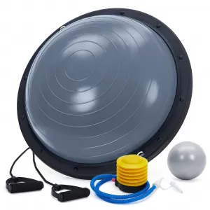 23 in Half Balance Ball with Non-Slip Base and Resistance Bands for Core Workouts, Home Gym, Grey