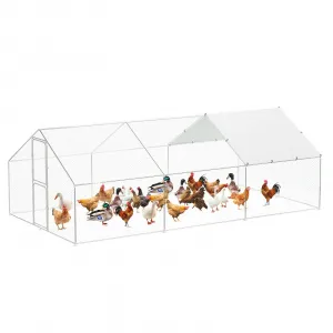 Heavy-Duty Walk-In Metal Chicken Coop for Backyard & Farm – Double Lockable Doors, Galvanized Frame, Waterproof UV-Resistant Cover, Peaked Roof, Large Poultry Hen House, 9.8' W x 19.7' L x 6.6' H