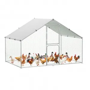 Heavy-Duty Walk-In Metal Chicken Coop for Backyard or Farm Hens – Double Lockable Doors, Galvanized Steel, Waterproof UV Roof Cover, Large Poultry Cage, 9.8' W x 6.5' D x 6.5' H
