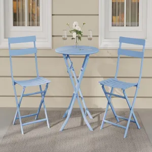 Outdoor 3 Pieces Patio Bistro Set, Waterproof Folding Coffee Table and Chairs Sets, Blue