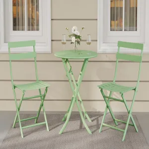 Outdoor 3 Pieces Patio Bistro Set, Waterproof Folding Coffee Table and Chairs Sets, Green