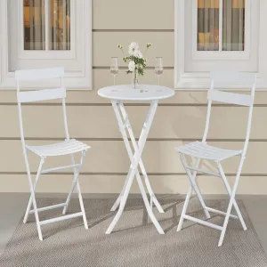 Outdoor 3 Pieces Patio Bistro Set, Waterproof Folding Coffee Table and Chairs Sets, White