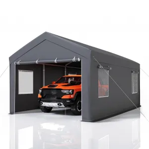 10'×20' Heavy-Duty Carport Canopy - 180G Waterproof PE Cover & 0.8mm Steel Frame, Portable Garage Shelter for Full-Size Trucks, Boats, SUVs, Gray