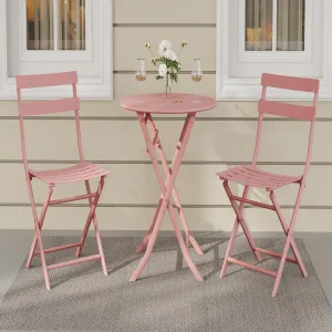 3-Piece Folding Patio Bistro Set - Round Table & 2 Chairs, Weather-Resistant, Space-Saving Premium Frame Outdoor Furniture, Pink