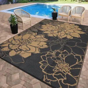 Outdoor Patio Rug 8x10 Waterproof Reversible Floral Design Plastic Straw Rug with Stakes Portable Bag for Camping Balcony Deck