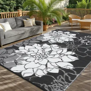 Large Outdoor Rug 9x18 Waterproof Reversible Floral Design Polypropylene Plastic Straw Non-Slip UV Resistant Patio Deck RV Camping