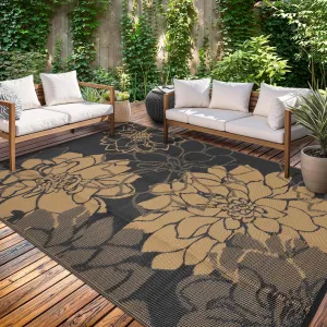 Outdoor Plastic Straw Rug 9x12 Waterproof Reversible Floral Botanical Polypropylene Non-Slip Lightweight Foldable with Carry Bag for Patio RV Camping