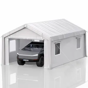 13' X 20' Heavy-Duty Carport with Detachable Sidewalls, Front & Rear Doors, Sandbags for Cars, Boats, Trucks & Motorcycles, White