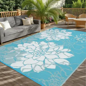 Waterproof Plastic Straw Rug 8x10 Reversible Outdoor Mat Weather Resistant Polypropylene Lightweight Portable with Carry Bag & Stakes for Patio Garden RV