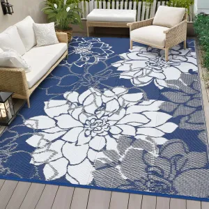 Large Outdoor Rug 9x18 Waterproof Reversible Floral Design Plastic Straw Foldable UV Resistant with Stakes Portable Bag for Patio Deck Camping