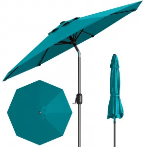 9' Patio Umbrella, Outdoor Table Umbrella – Market Umbrella, Tilt & Crank, UV Waterproof, 8 Ribs, Turquoise