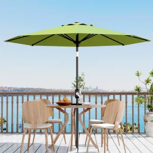 9 ft Outdoor Patio Umbrella 8 Sturdy Ribs Outdoor Table Umbrella with Crank Lift & Push Button Tilt - UV Protection Waterproof Market Umbrellas for Pool, Deck, Yard, Garden, Grass Green